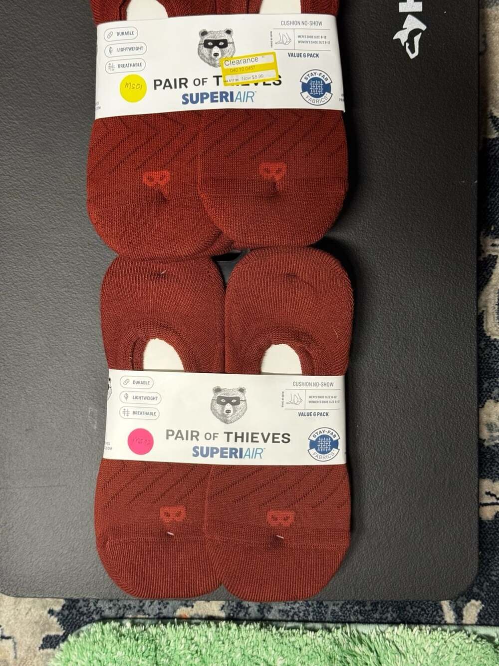 12-Pair Bundle MS01-02 Pair of Thieves SuperiAir Cushion No-Show Socks,